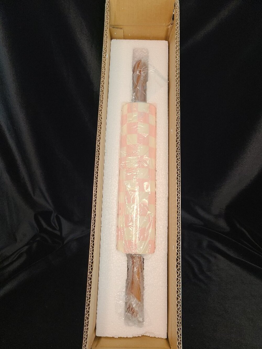 MacKenzie‑Childs Rosy Check Ceramic Rolling Pin – New in Box